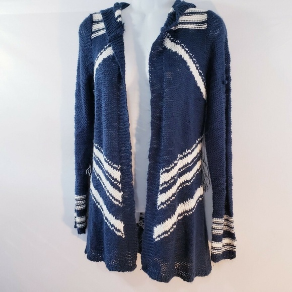 BONGO Womens Sweater Navy Blue Ivory Striped Fring - Picture 4 of 8